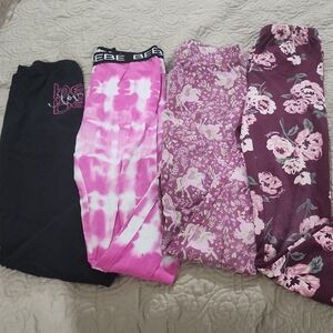 4 Pairs Bebe, JC & Cynthia Rowley Leggings  Tie-Dye and Floral Design Size 10-12